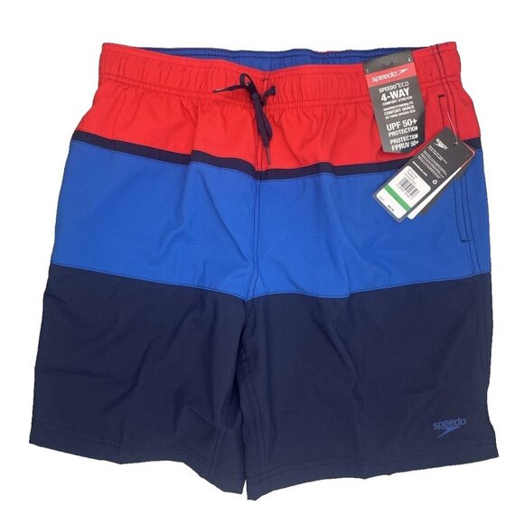 Speedo Men's 4-WAY STRETCH Swim Trunk Mid Length Redondo Stripe 18'' Large - Picture 2 of 16